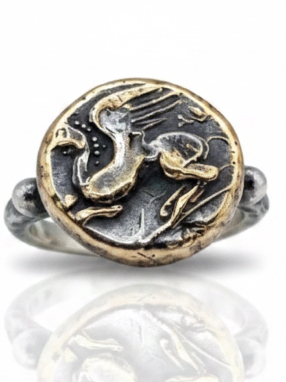 Artisan 925 Sterling Silver Bronze Greek Pegasus Athena Coin Ring Size 5
